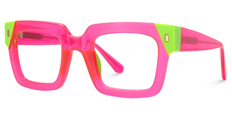 ALLURE - Lente de pasta rosa fluorescente. Lentes cuadrados. Lente con filtro luz azul. Lente personalizado. Lentes unisex. Lentes para computadora