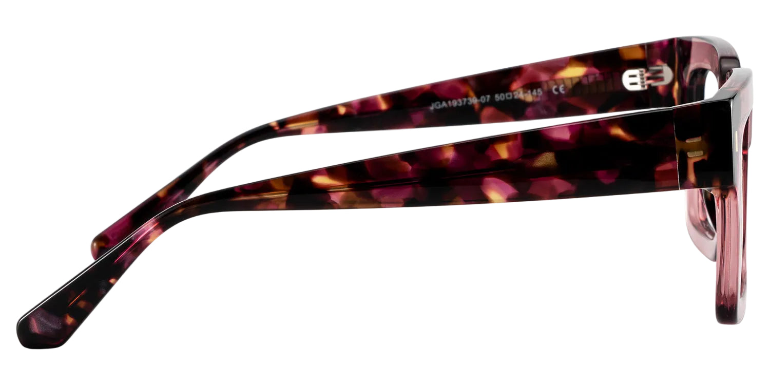 ALLURE WINE. Lentes unisex graduados cuadrados oversized en acetato rosa translúcido con detalles carey en tonos vino y café, diseño elegante, moderno y de inspiración vintage contemporánea.