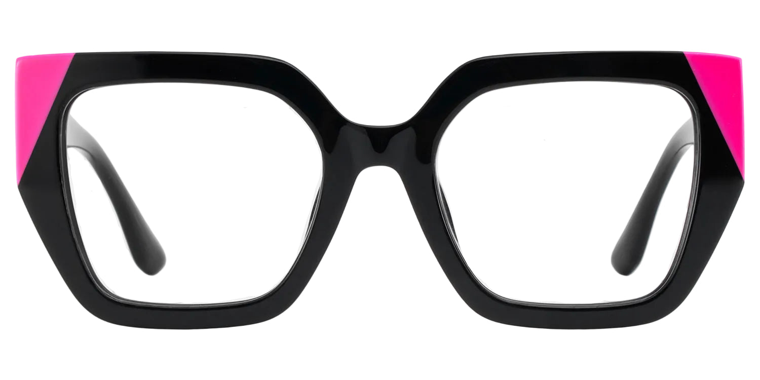 AMANDA. Lente de pasta negra con rosa. Lente cuadrado. Lente con filtro luz azul. Lente personalizado. Lentes unisex. Lentes para computadora