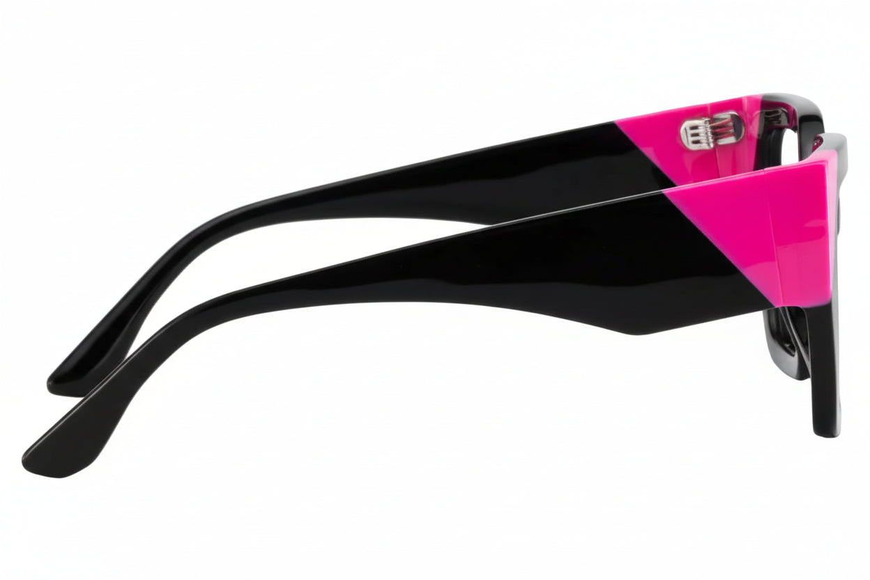 AMANDA. Lente de pasta negra con rosa. Lente cuadrado. Lente con filtro luz azul. Lente personalizado. Lentes unisex. Lentes para computadora