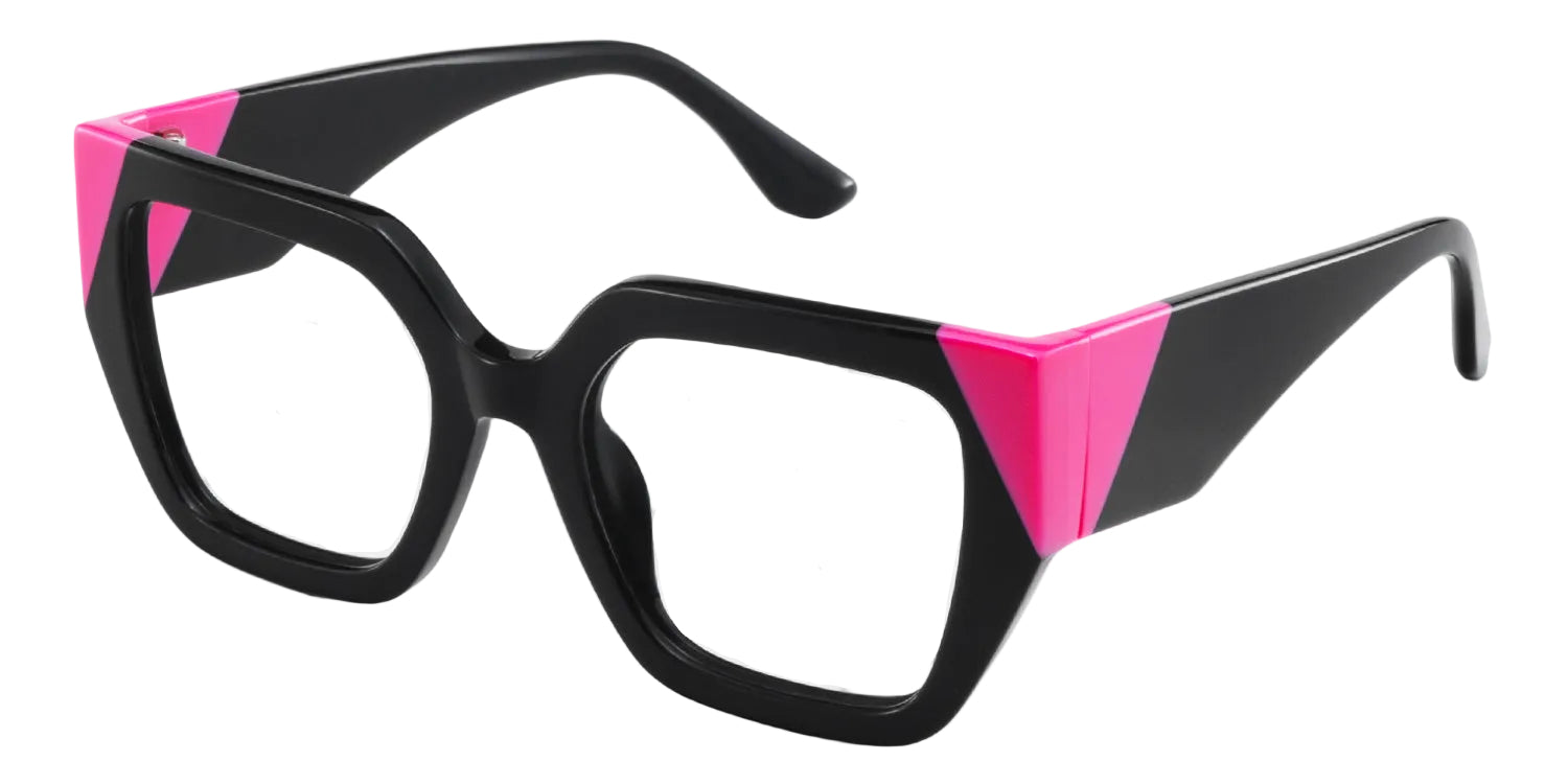 AMANDA. Lente de pasta negra con rosa. Lente cuadrado. Lente con filtro luz azul. Lente personalizado. Lentes unisex. Lentes para computadora