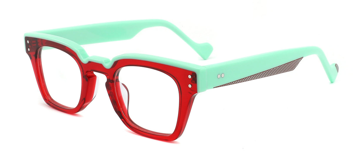 BLUMEN es un armazón rectangular que enfrenta dos colores que parecían destinados a no encontrarse: turquesa mate y rojo intenso. El resultado es inesperado