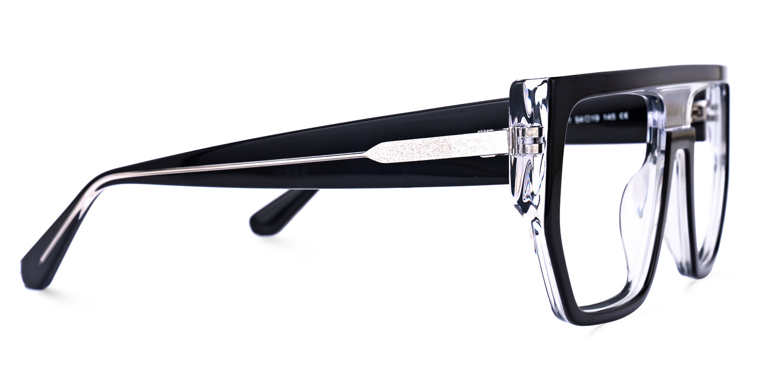 PHANTOM. Lentes para hombre graduados oversized tipo aviador en acetato negro y transparente, con doble puente y diseño geométrico de inspiración contemporánea. Un armazón moderno, elegante y de gran impacto visual.