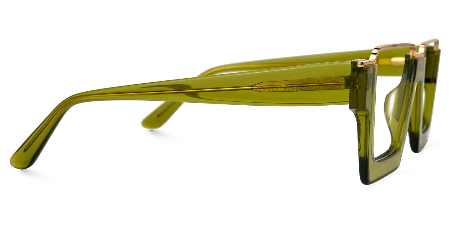 Wabi - Lentes transparentes de pasta verdes y contorno dorado. Lentes Personalizables. Lentescon filtro de luz azul. Lentes formales.
