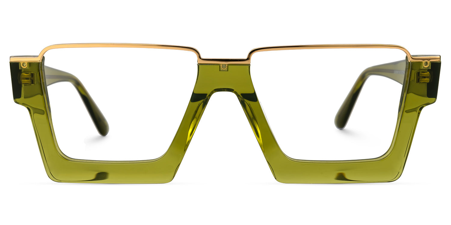 Wabi - Lentes de pasta verdes y contorno dorado. Lentes Personalizables. Lentescon filtro de luz azul. Lentes formales.